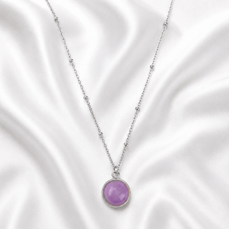 Ketting Amethist Edelsteen Rond Zilverkleurig