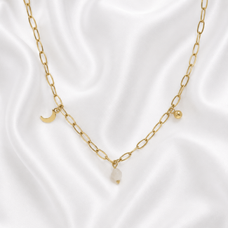 Ketting Jade Edelsteen Maan Bedel Goudkleurig
