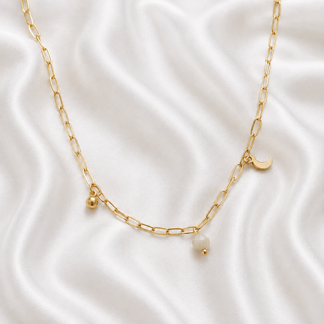 Ketting Jade Edelsteen Maan Bedel Goudkleurig