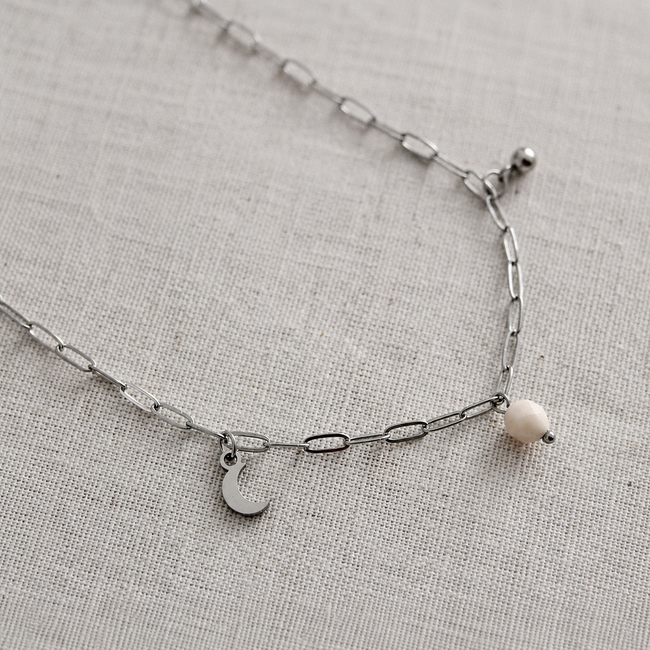 Ketting Jade Zilverkleurig met Maan Bedel