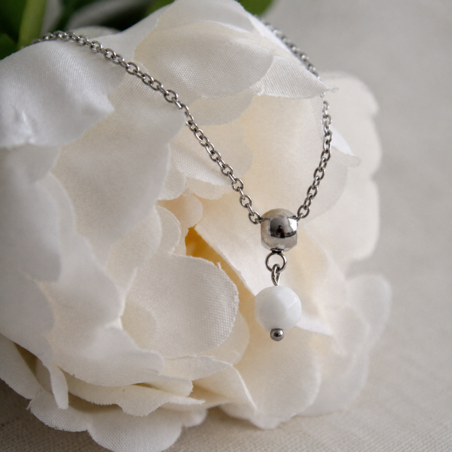 Ketting Witte Onyx Edelsteen Zilverkleurig