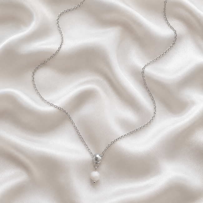 Ketting Witte Onyx Edelsteen Zilverkleurig