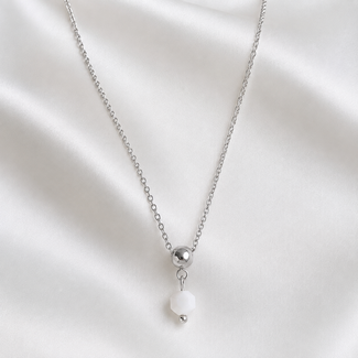 Ketting Witte Onyx Edelsteen Zilverkleurig