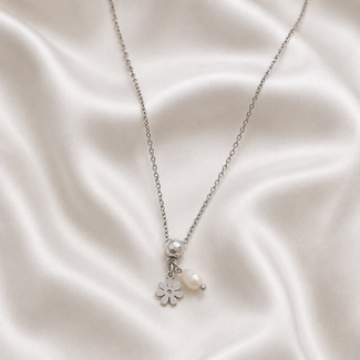 Ketting Parel Bloem Bedel Zilverkleurig
