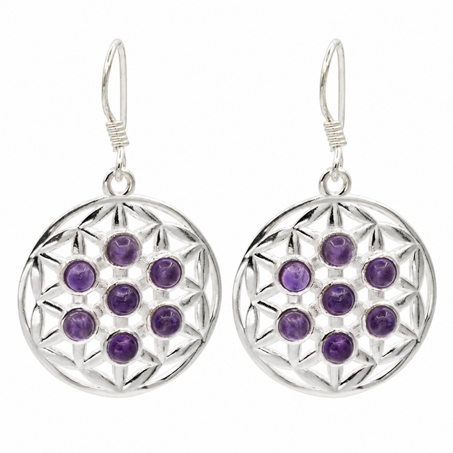 Oorbellen Bloem des Levens Amethist 925 Zilver