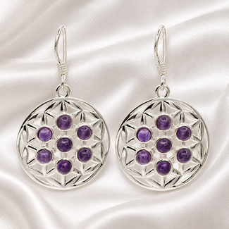 PuurSpirits Oorbellen Bloem des Levens Amethist 925 Zilver