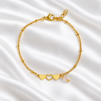 Armband Rozenkwarts Hartjes Goudkleurig