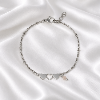 Armband Rozenkwarts Hartjes Zilverkleurig