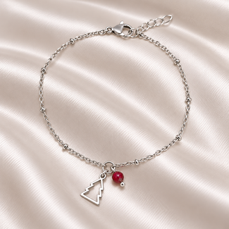 Armband Granaat Kerstboompje Bedel Zilverkleurig
