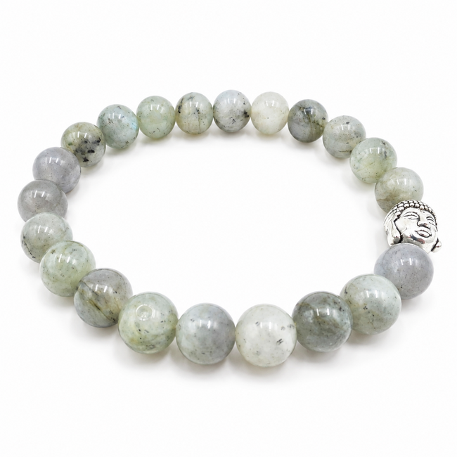 Armband Labradoriet Boeddhahoofd 8 mm Kralen
