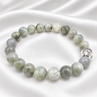PuurSpirits Armband Labradoriet Boeddhahoofd 8 mm Kralen