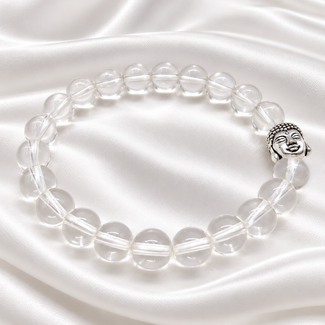 PuurSpirits Armband Bergkristal Boeddhahoofd 8 mm Kralen