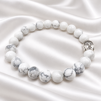 PuurSpirits Armband Howliet Wit Boeddhahoofd Zilverkleurig