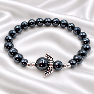 PuurSpirits Armband Hematiet Engel Vleugels 8 mm Kralen