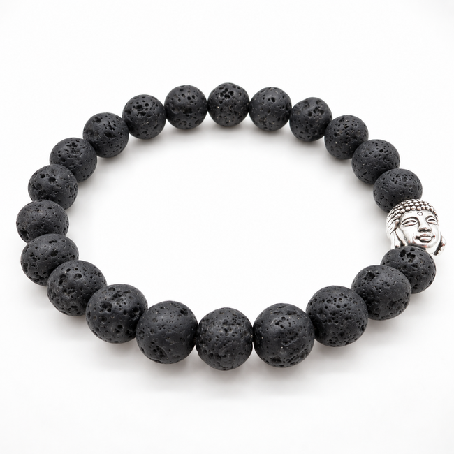 Armband Lavasteen Boeddhahoofd 8 mm Kralen