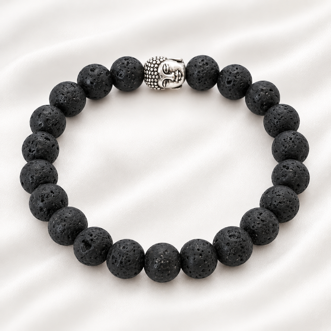 Armband Lavasteen Boeddhahoofd 8 mm Kralen