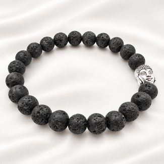 PuurSpirits Armband Lavasteen Boeddhahoofd 8 mm Kralen