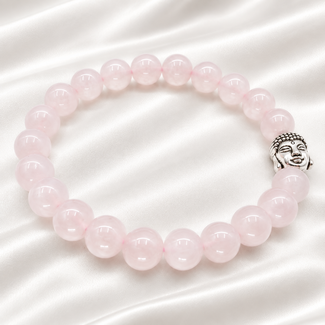 PuurSpirits Armband Rozenkwarts Boeddhahoofd 8 mm Kralen