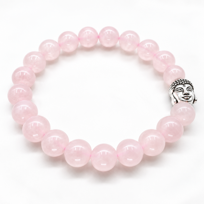 Armband Rozenkwarts Boeddhahoofd 8 mm Kralen