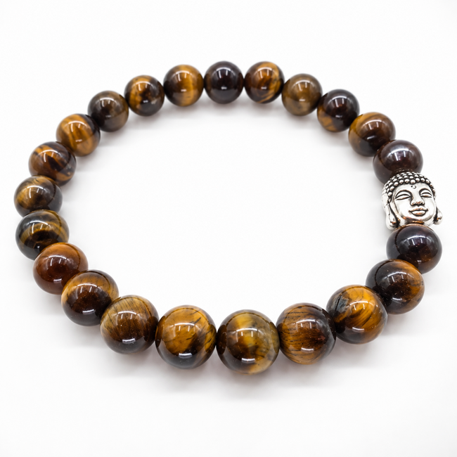 Armband Tijgeroog Boeddhahoofd 8 mm Kralen