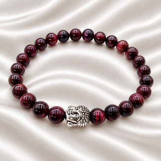 PuurSpirits Armband Granaat Boeddhahoofd 8 mm Kralen