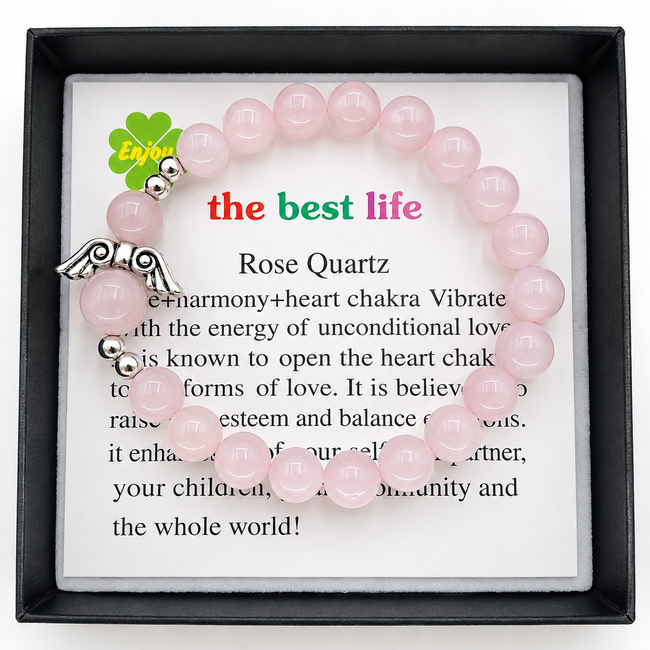 Armband Rozenkwarts Engel Vleugels Cadeaudoos