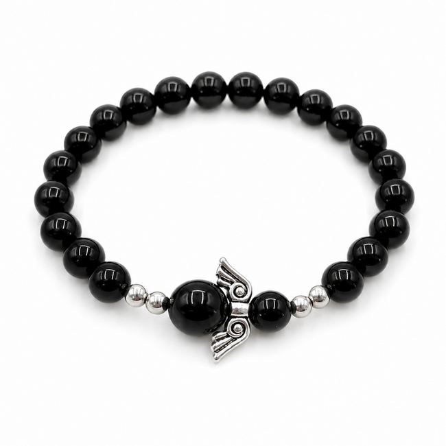 Armband Zwarte Onyx Engelvleugels Cadeaudoos