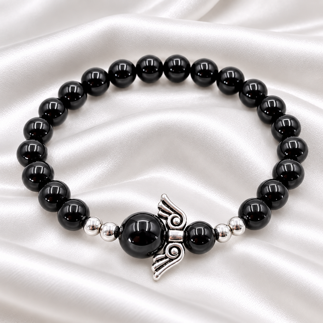 Armband Zwarte Onyx Engelvleugels Cadeaudoos