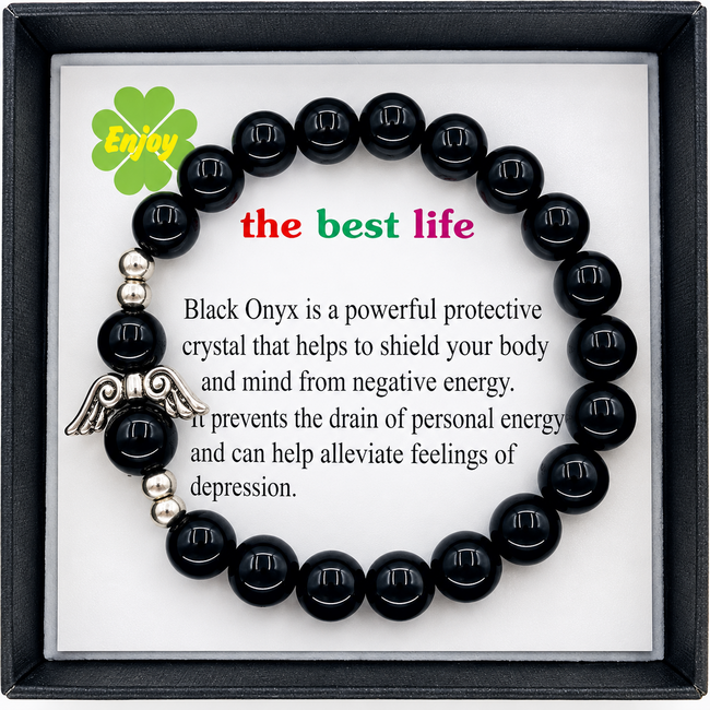 Armband Zwarte Onyx Engelvleugels Cadeaudoos