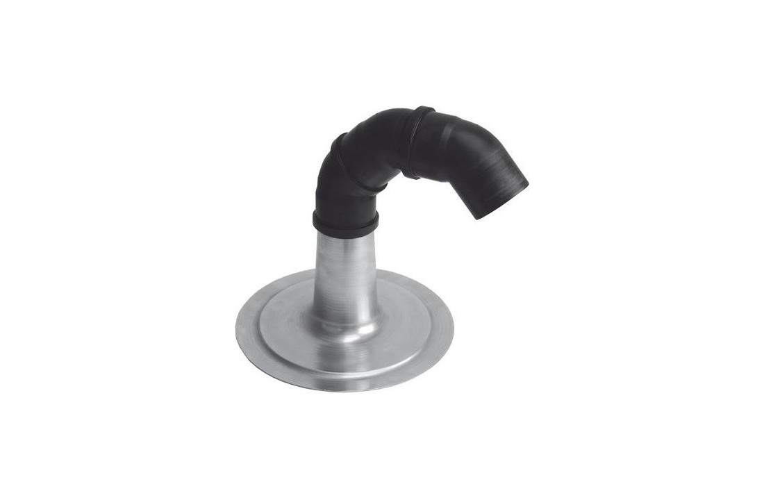 Anjo doorvoerplaat, aluminium, plaat aluminium, systeemdiameter 50mm, geschikt voor platdak, grondplaat rond, kabeldoorvoer met PP bocht, Materiaal plaat: AluminiumSysteemdiameter: 50 mmGeschikt voor platdak: JaGeschikt voor pannendak: NeeGeschikt voor