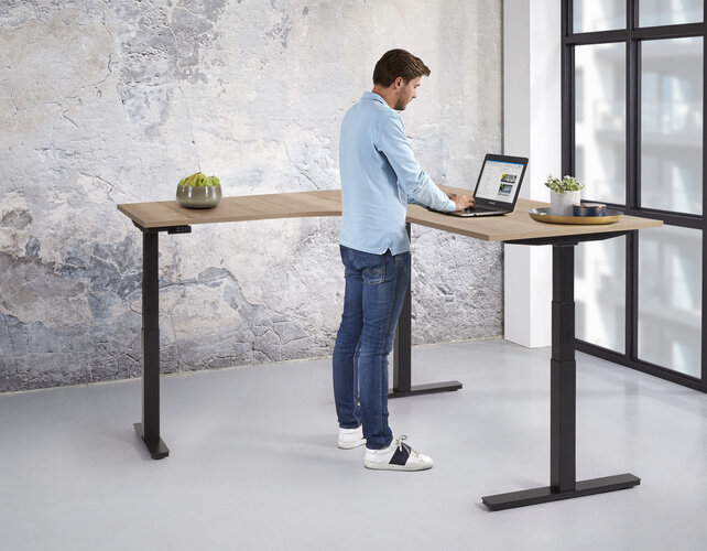 Elektrisch hoekbureau zit/sta 180x80 + 80x60cm