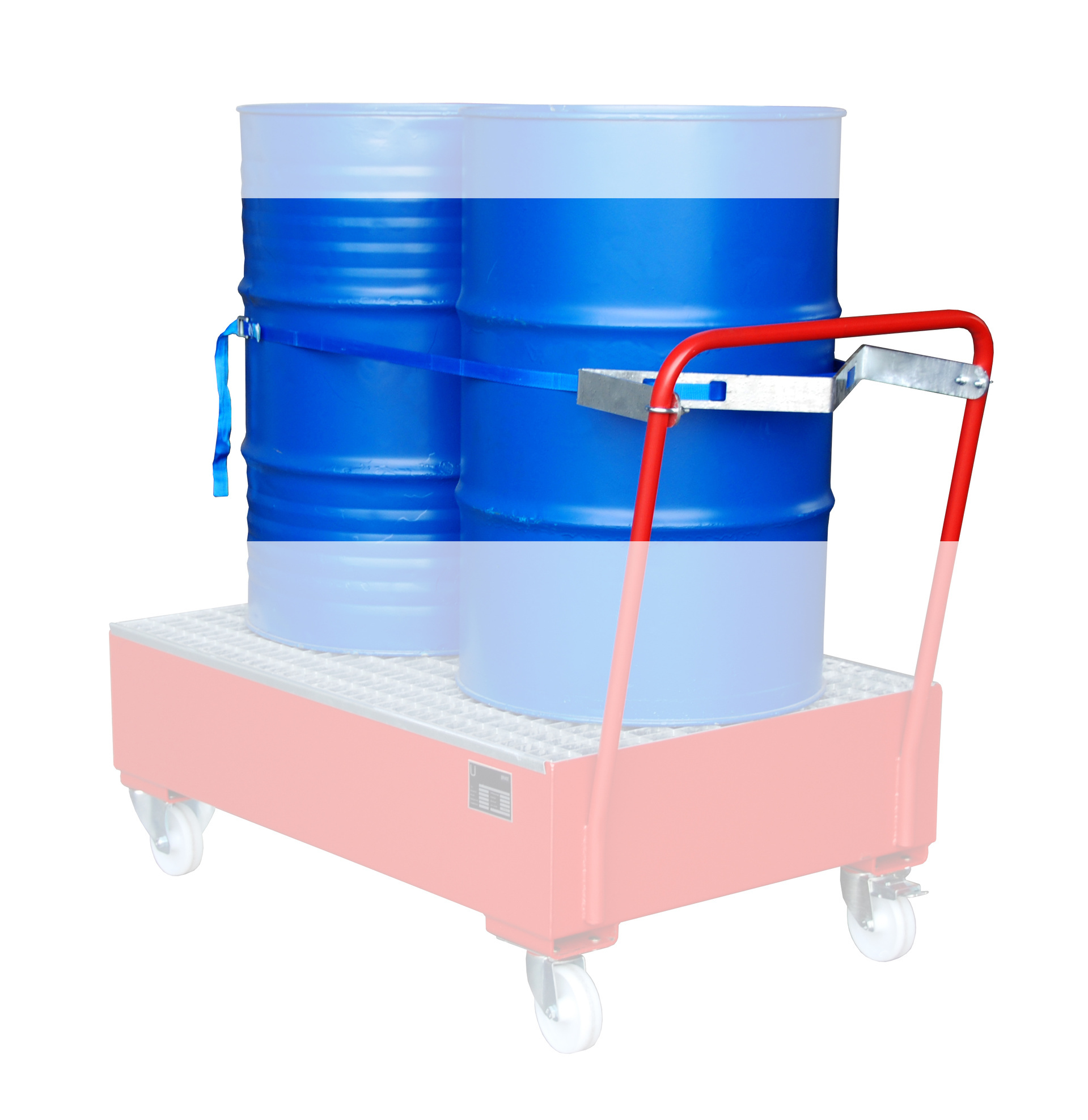 Fixation de fûts avec sangle pour 2 fûts de 200 litres