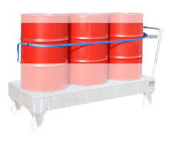 Fixation de fûts avec sangle pour 3 fûts de 200 litres