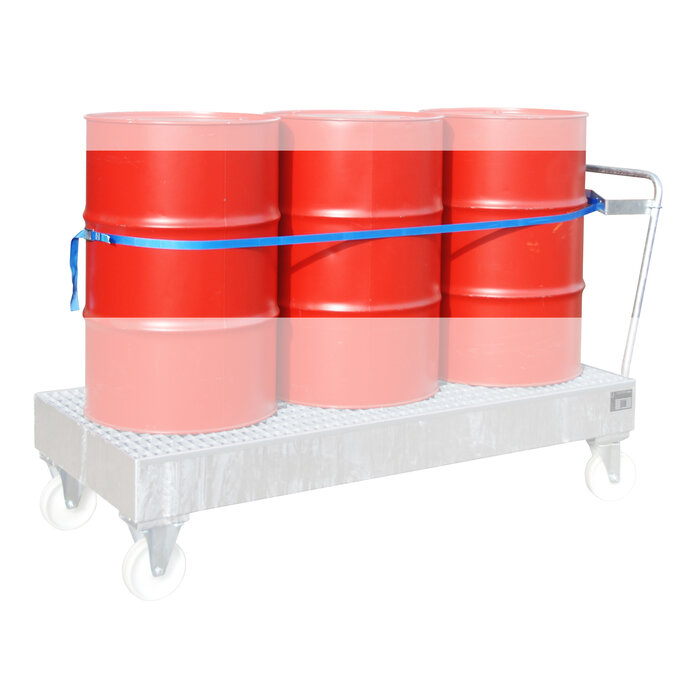 Fixation de fûts avec sangle pour 3 fûts de 200 litres