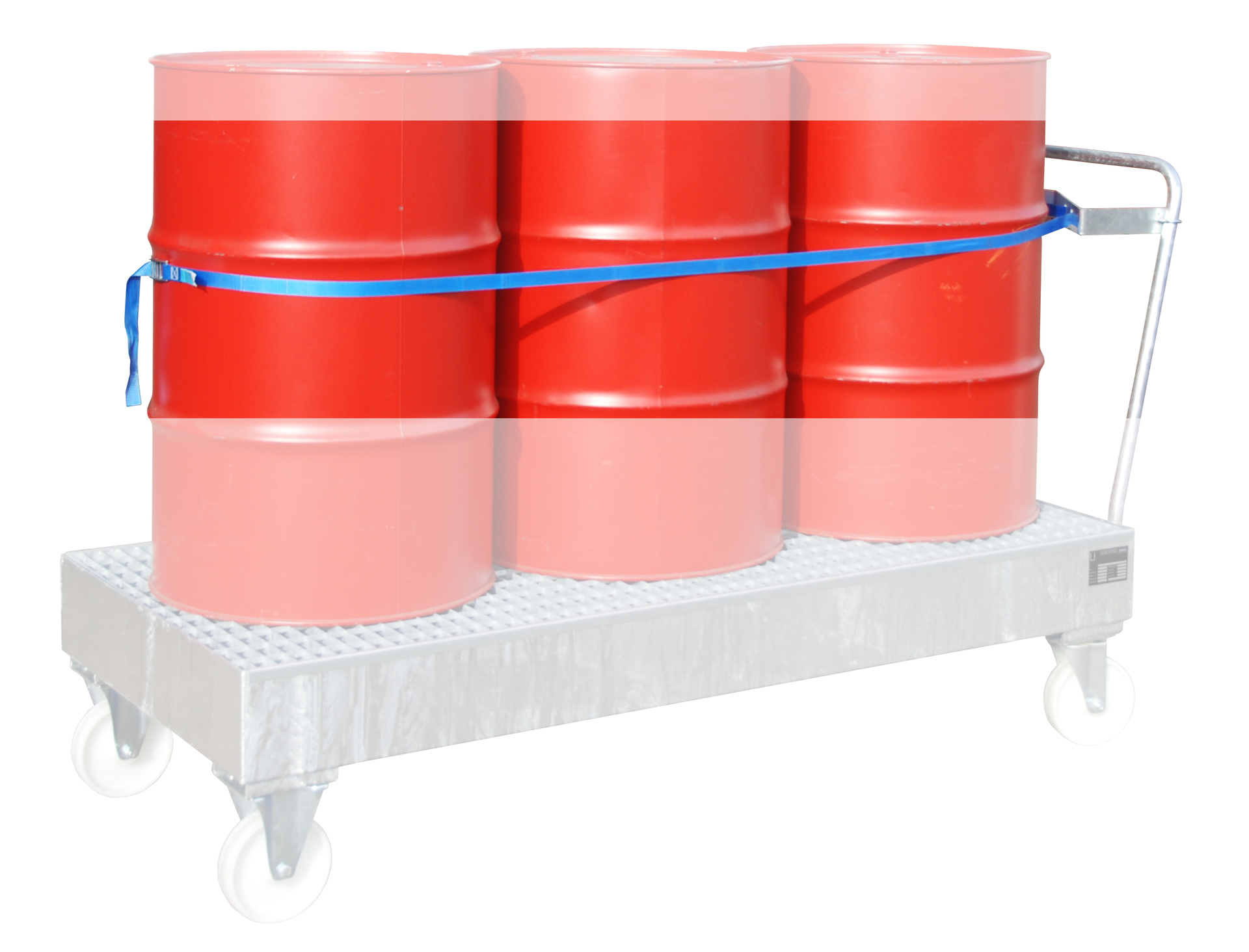 Fixation de fûts avec sangle pour 3 fûts de 200 litres