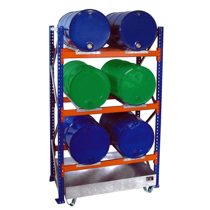 Rayonnage à fûts avec bac de rétention 3002, galvanisé