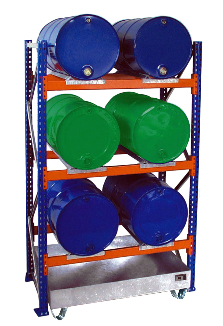 Rayonnage à fûts avec bac de rétention 3002, galvanisé