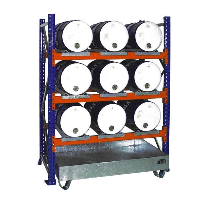 Rayonnage à fûts avec bac de rétention 3004, galvanisé