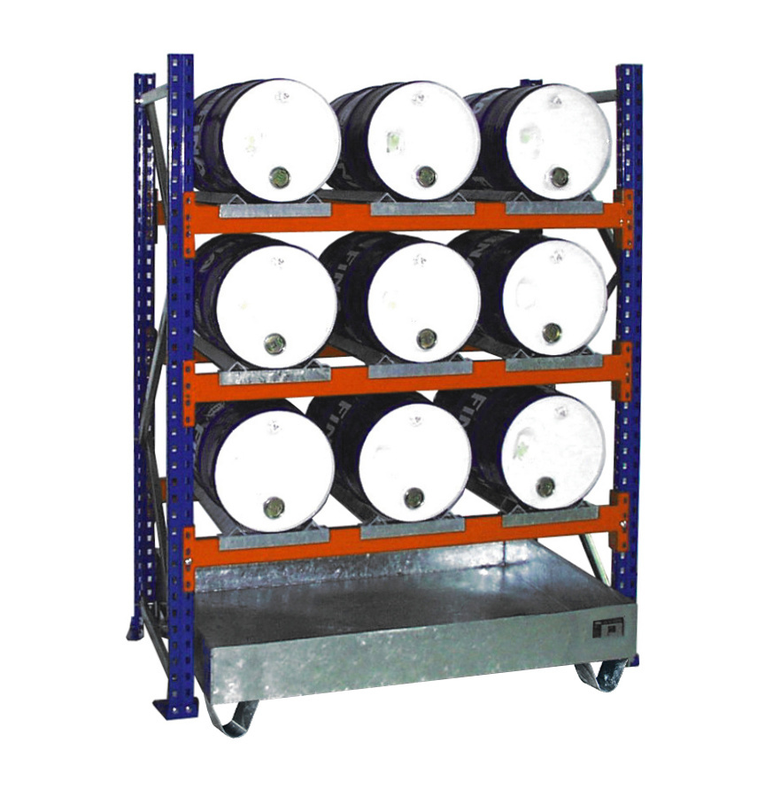 Rayonnage à fûts avec bac de rétention 3004, galvanisé