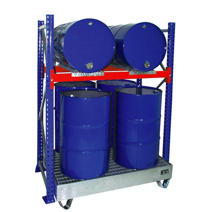 Rayonnage à fûts avec bac de rétention 3008, galvanisé