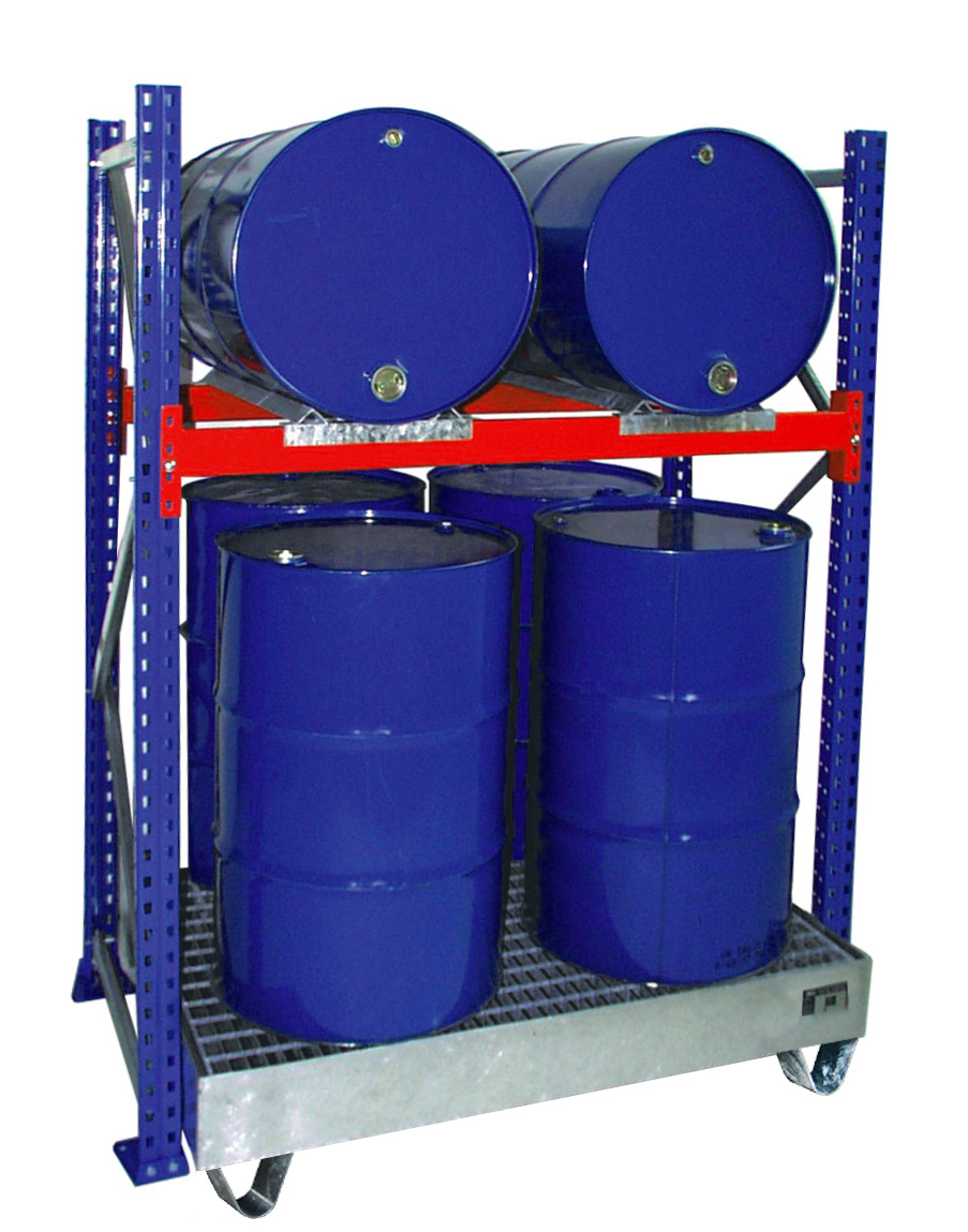 Rayonnage à fûts avec bac de rétention 3008, galvanisé