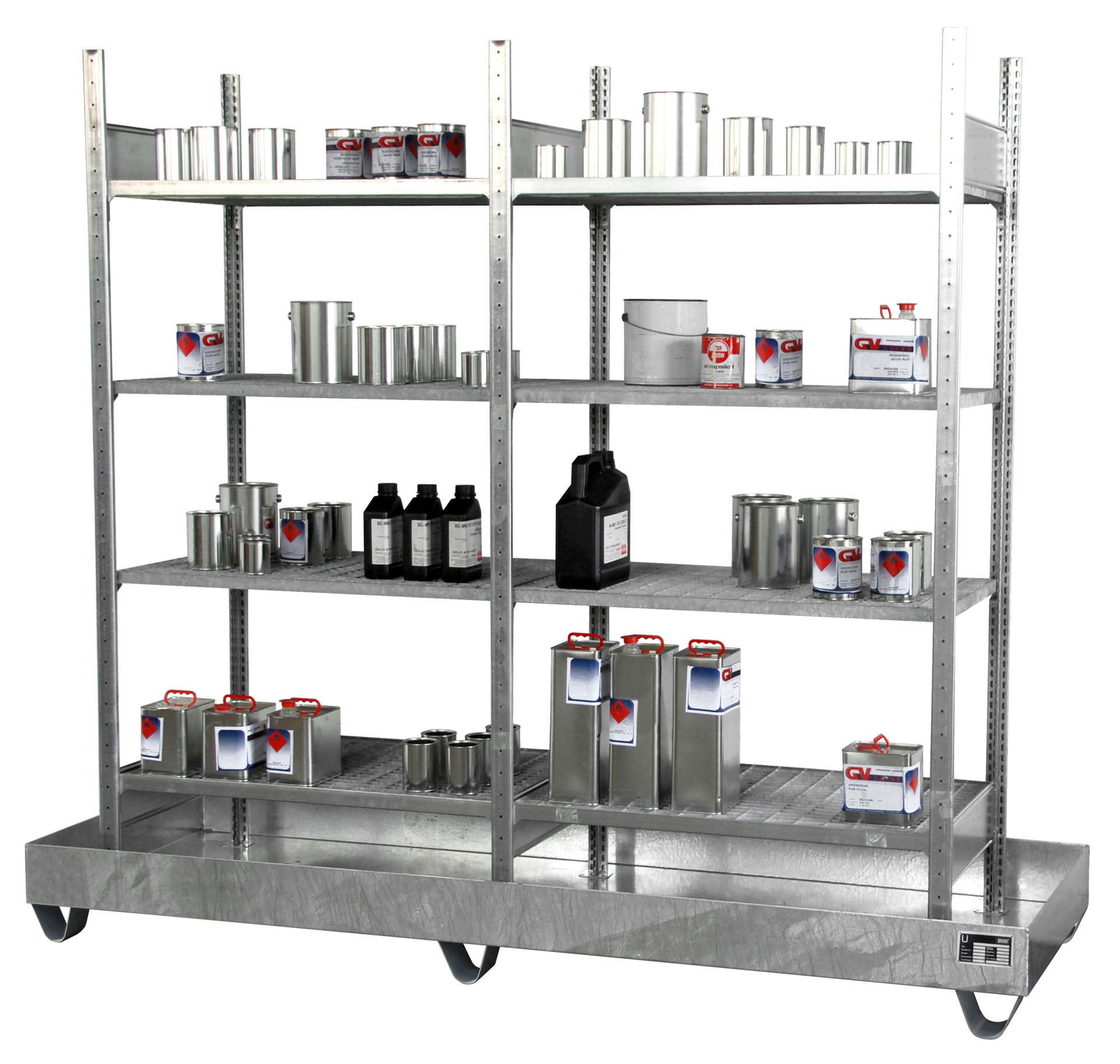 Rek voor kleine blikken met opvangbak 3023-4E, verzinkt