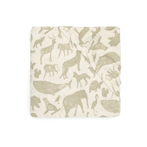 Jollein Jollein - Ledikant Hoeslaken Jersey 60x120cm Animals - Olive Green