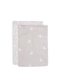 Jollein Jollein - Washandje Hydrofiel Dotted & Rabbit - Nougat - GOTS - 2 Stuks