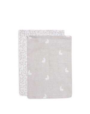 Jollein Jollein - Washandje Hydrofiel Dotted & Rabbit - Nougat - GOTS - 2 Stuks