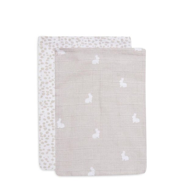 Jollein Jollein - Washandje Hydrofiel Dotted & Rabbit - Nougat - GOTS - 2 Stuks