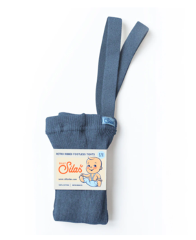 Silly Silas retro ribbed footless tights with braces – steel blue Silly Silas retro ribbed footless tights with braces – steel blue