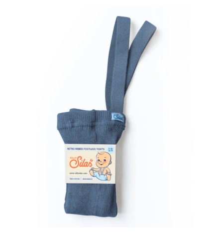 Silly Silas retro ribbed footless tights with braces – steel blue Silly Silas retro ribbed footless tights with braces – steel blue