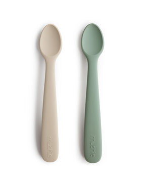 Mushie siliconen baby lepels - cambridge blue / shifting sand Mushie siliconen baby lepels - cambridge blue / shifting sand