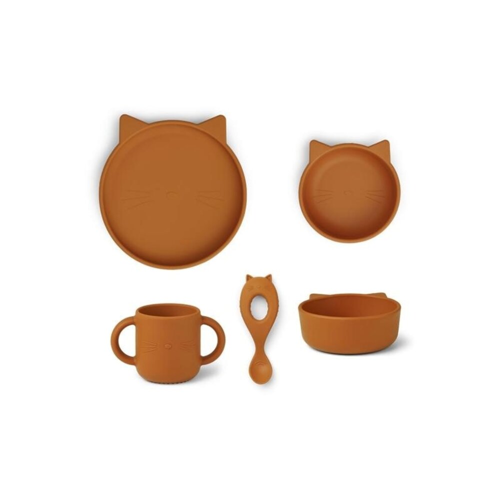 Liewood vivi silicone set - 4 pack - cat mustard
